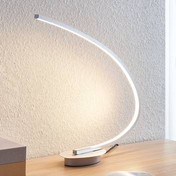 LED stolová lampa Nalevi, tvar oblúka, striebro