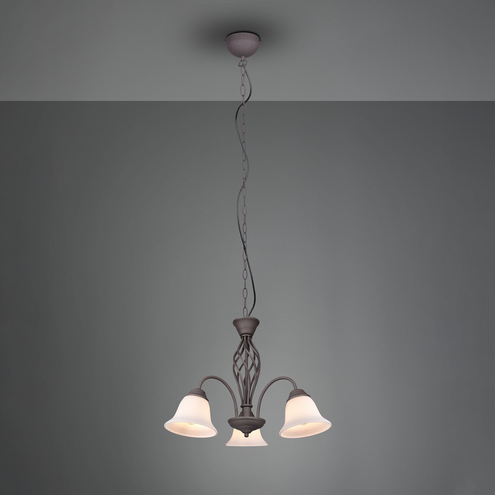 Rustica hanging light, rust-coloured, three-bulb