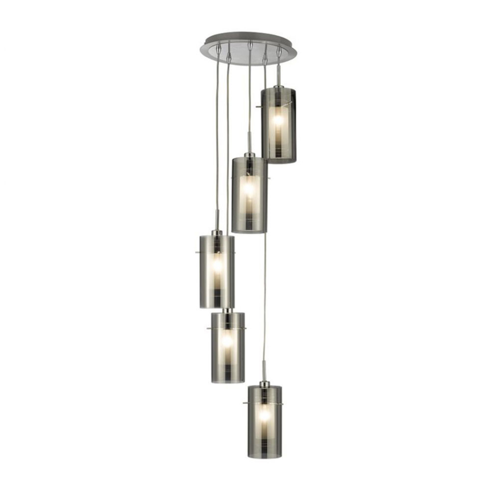 Searchlight Duo 2 pendant light, smoky glass/chrome 5-bulb, for Living / Dining Room, steel, glass, E14, 40 W, energy efficiency: A++
