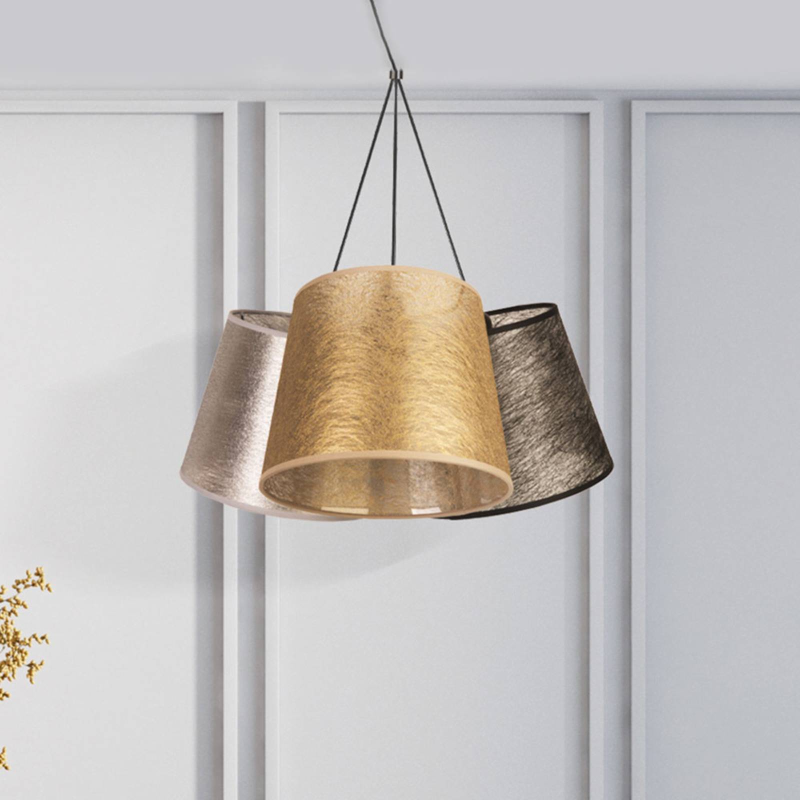 Lampa wisząca Rossa, 3-pkt. czarna/złota/srebrna