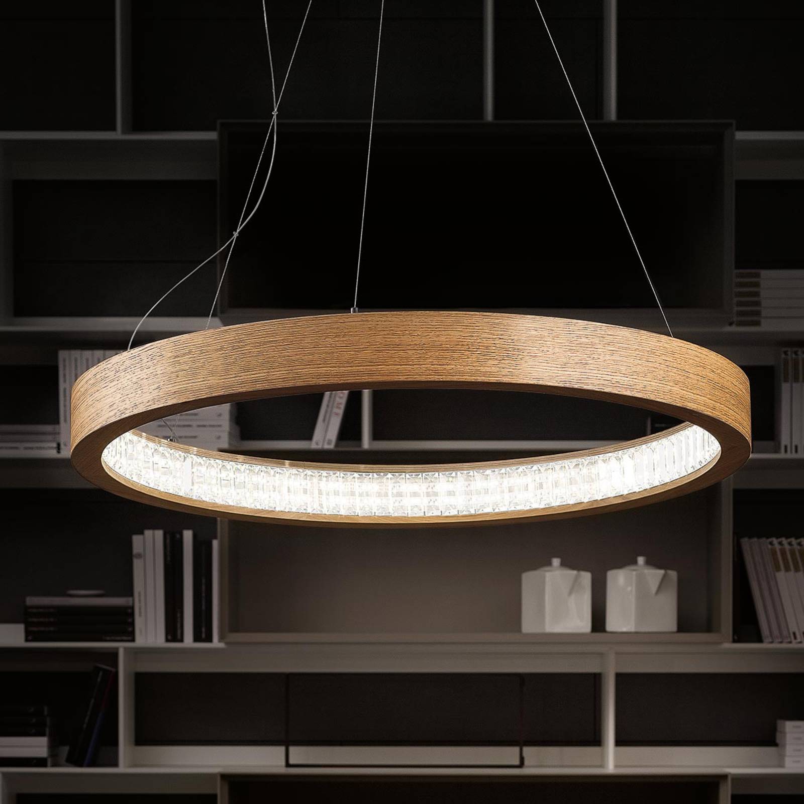 E-shop Prirodzené závesné LED svietidlo Libe Round 90cm