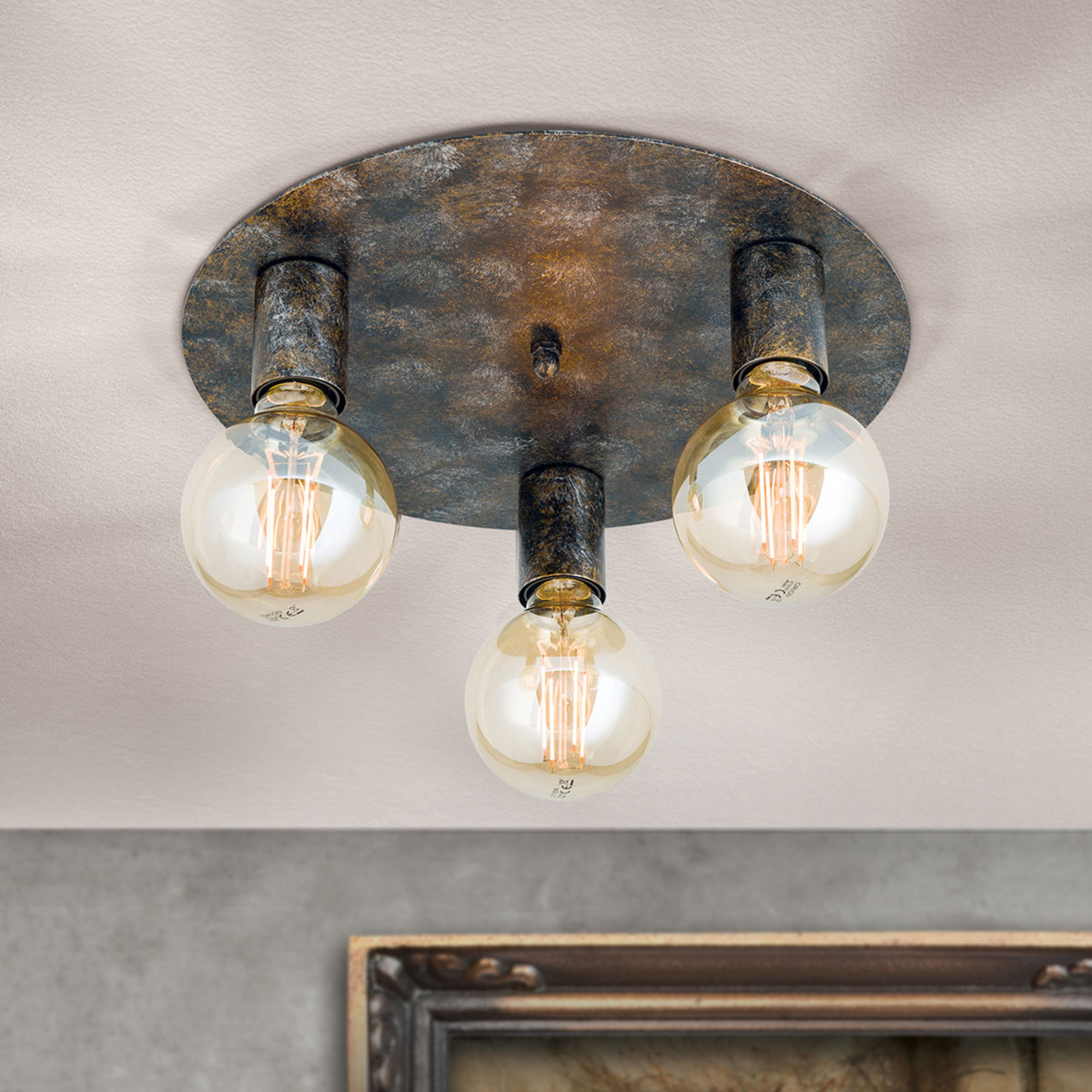 Plafondlamp Rati met vintage-look, 3 lampen