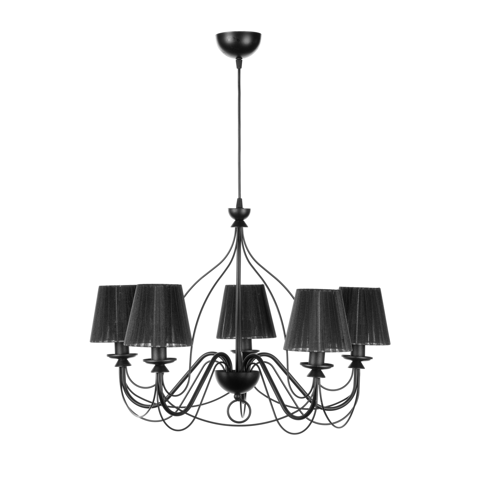 Loris chandelier in black, five-bulb