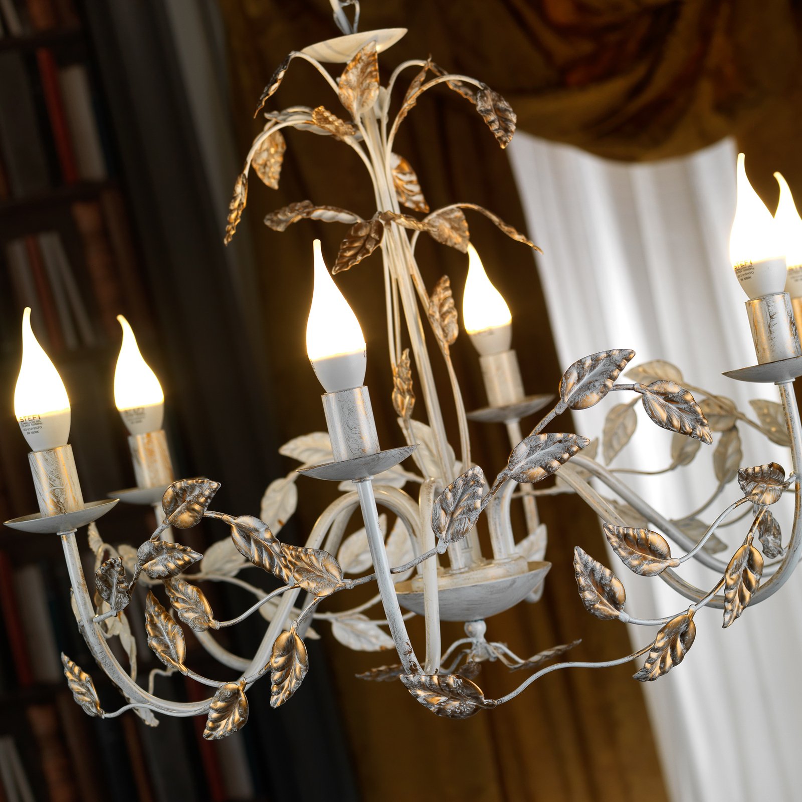 Collana metal 6-bulb chandelier ivory