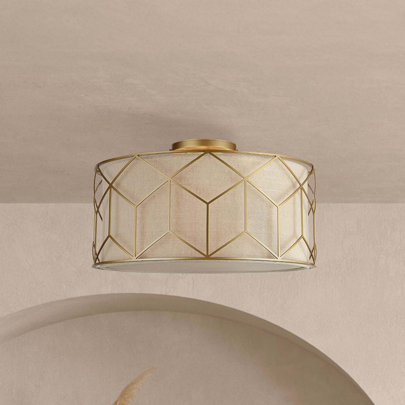 Maytoni Messina ceiling light, Ø 43 cm, beige, linen