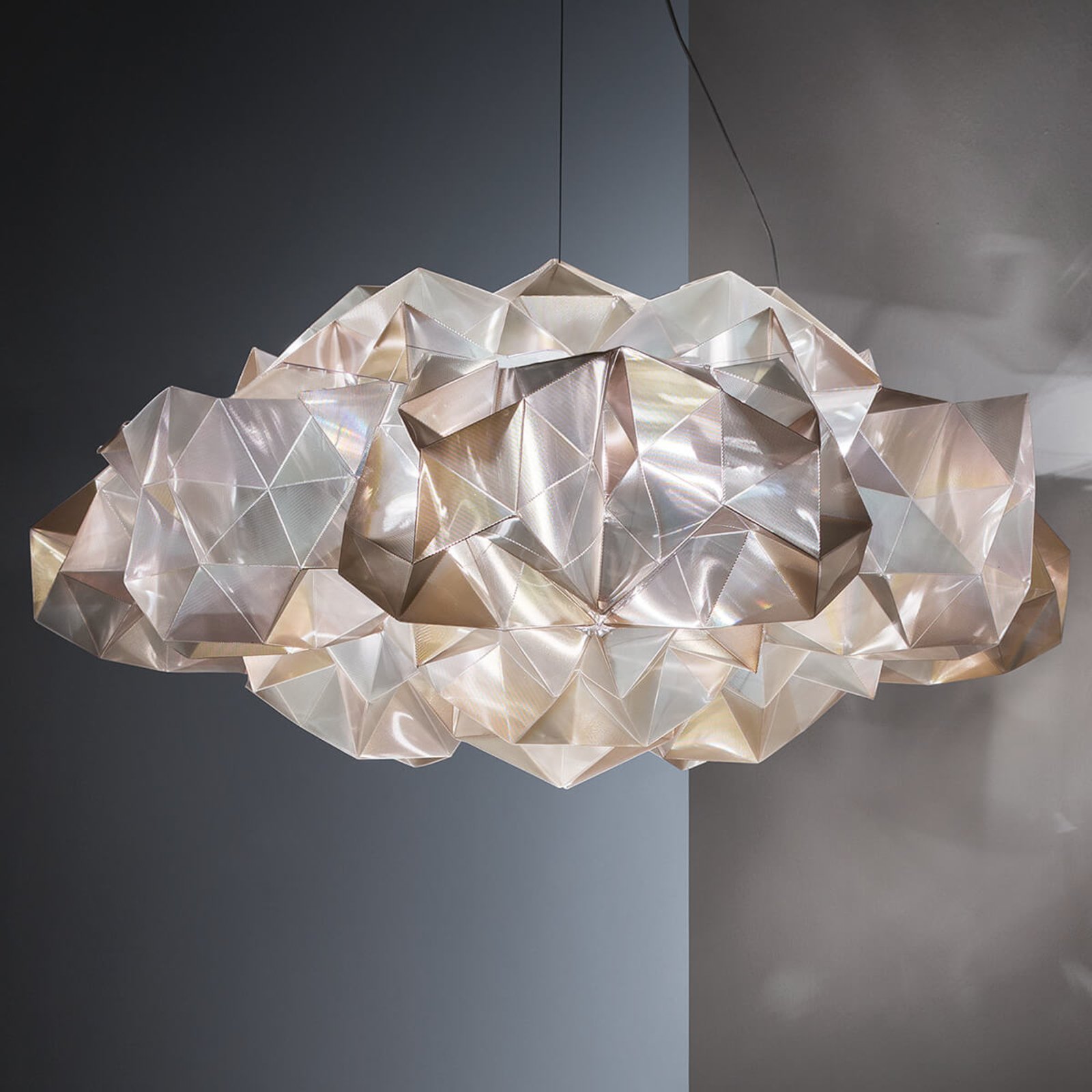 Slamp Exclusive Drusa designer hanging light, cream, for Living / Dining Room, Lentiflex®, E27, 8 W, energy efficiency: A++, H: 25 cm
