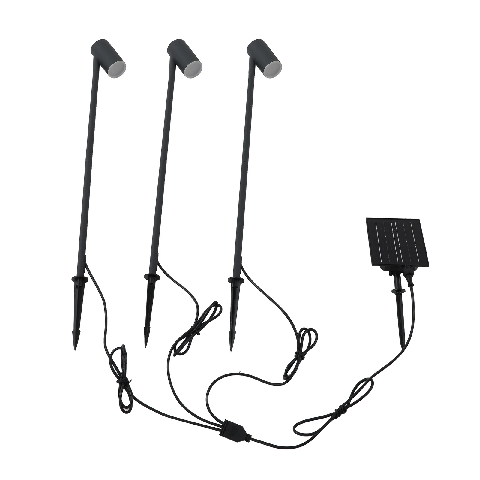 Lindby Lampada LED solare Myric, set da 3, nero, alluminio, 3.000K