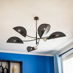 Plafón Lotus, negro/oro, 6 luces