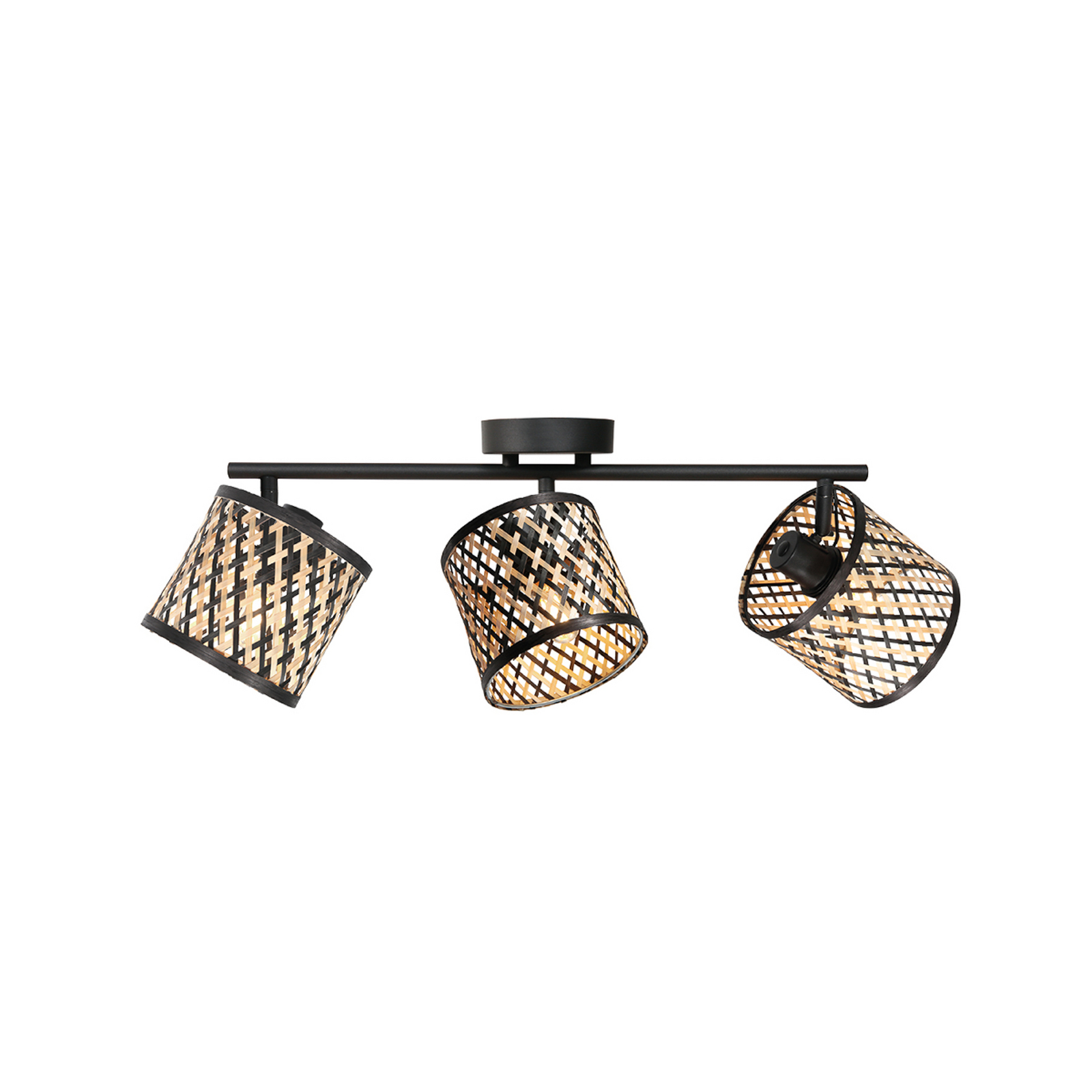 Φωτιστικό οροφής Sumba, 3 λάμπες, μαύρο, μπαμπού φυσικό/μαύρο, E14