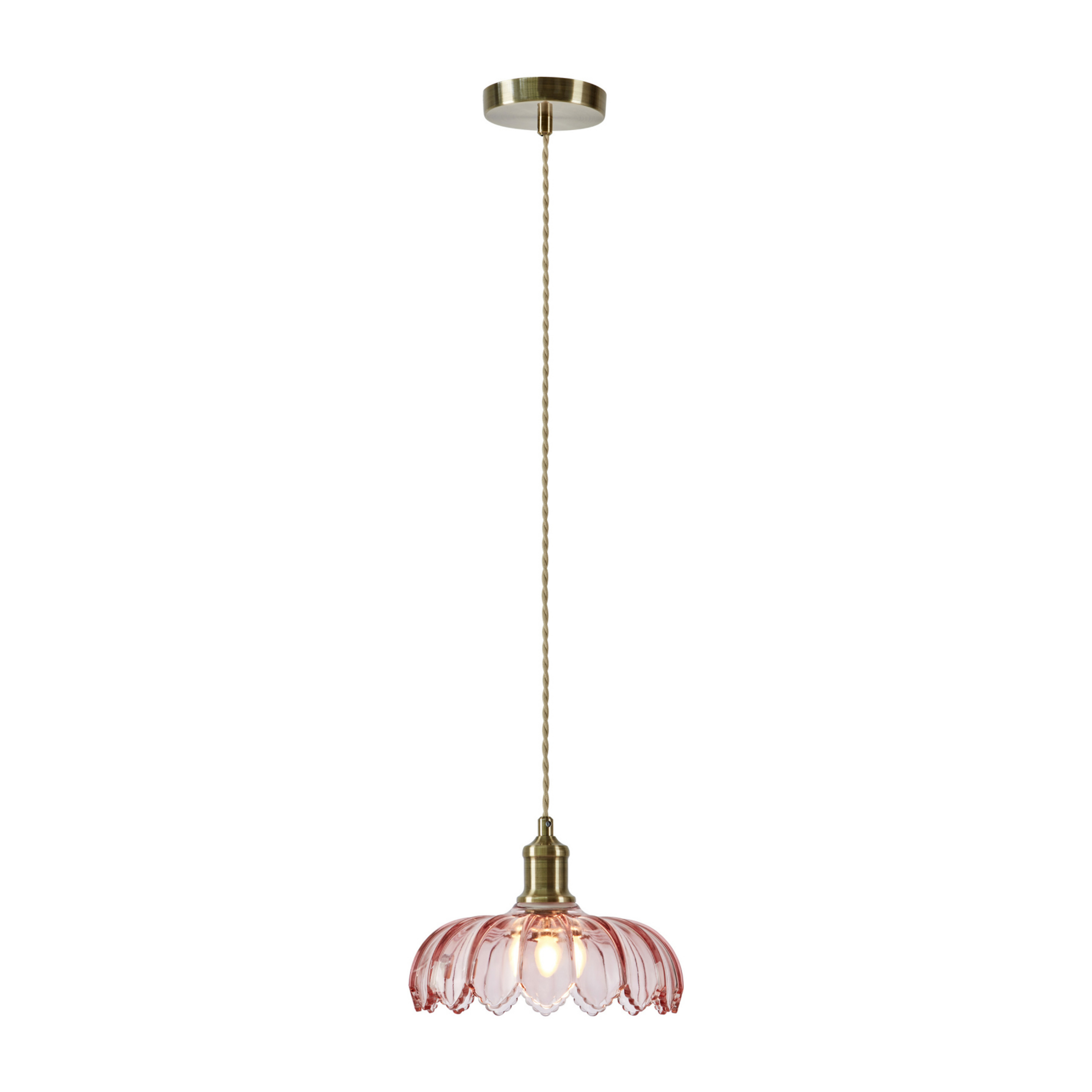 Kurage pendant light, antique brass/pink, glass, Ø 26 cm, E27 - Markslöjd