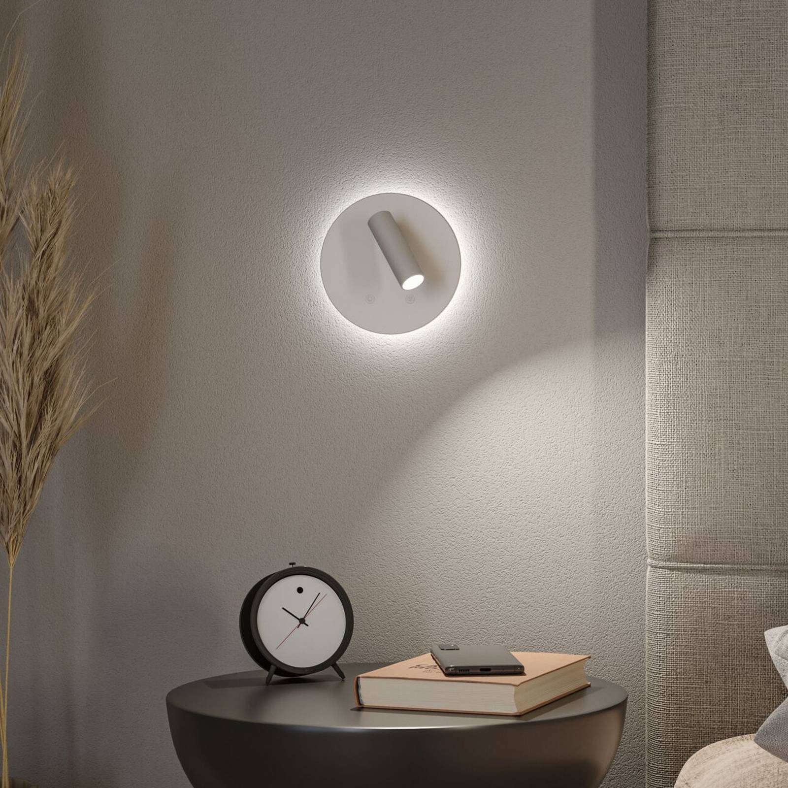 Akumulatorowy reflektor ścienny LED Kiora, biały, wysokość 20 cm, ściemniacz