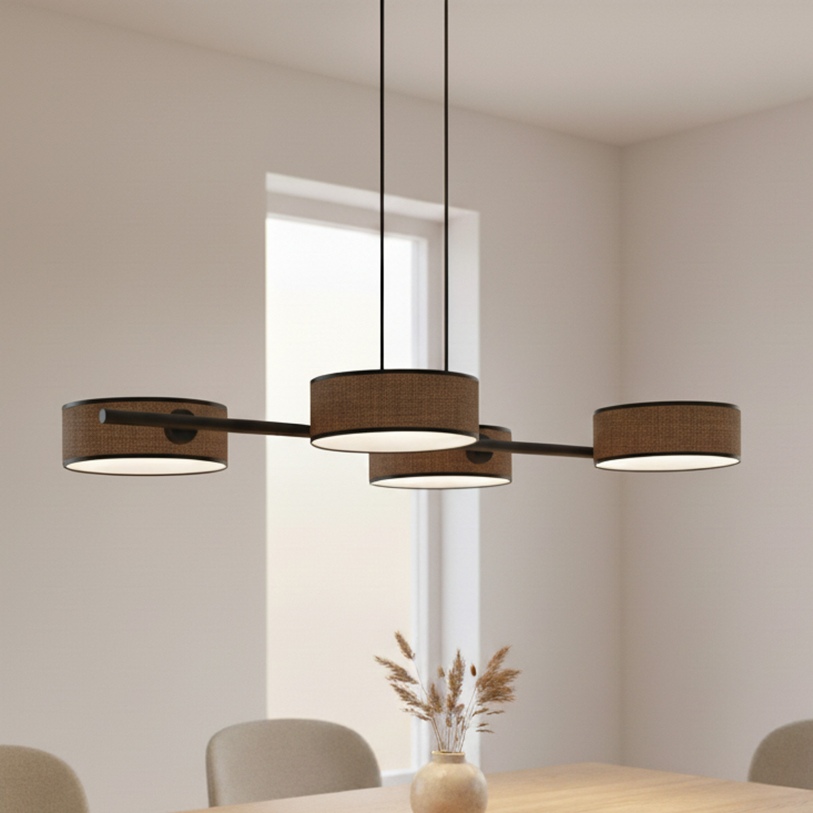 EMIBIG LIGHTING Lampă suspendată Drumz 4 maro țesătură/oțel lungime 80 cm E14 - Camera de zi / sufragerie - Modern - Țesătură / Textil