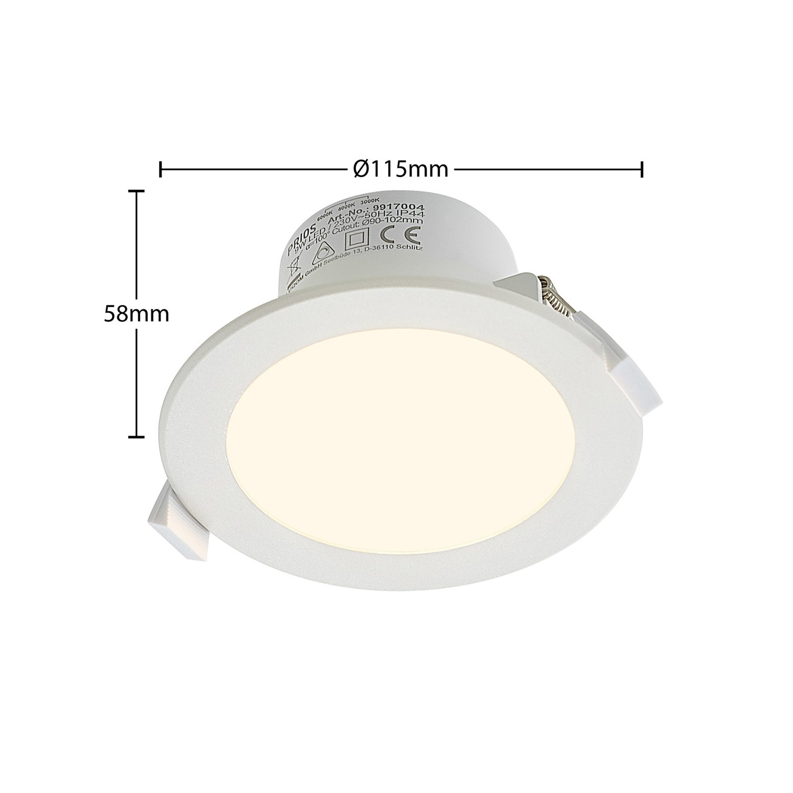 Prios Rida LED recessed spotlight, CCT, 11.5 cm, 9 W
