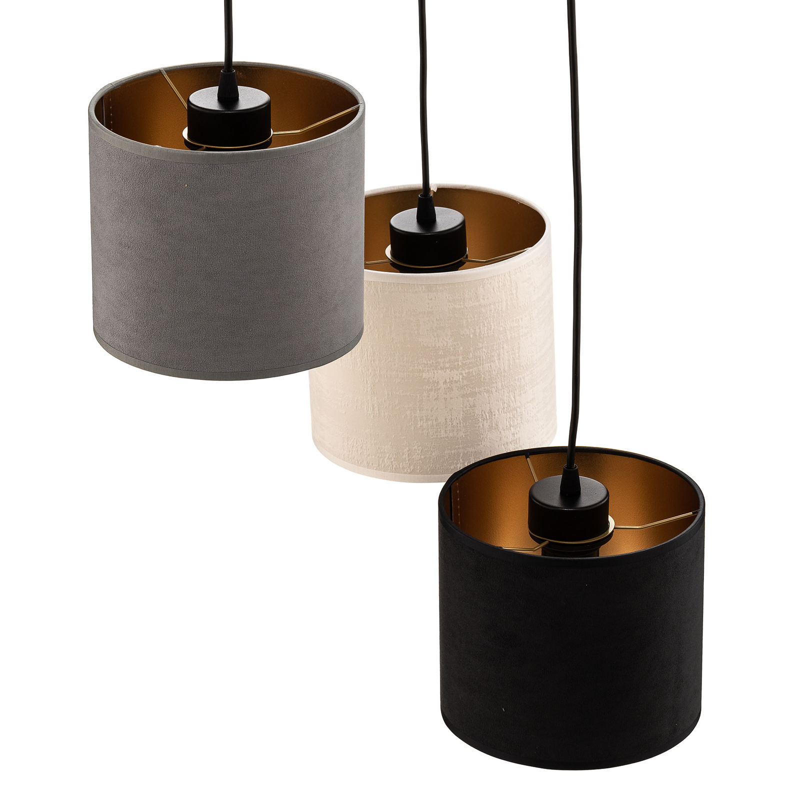 Hanglamp Jari 3-lamps rond zwart-wit-grijs