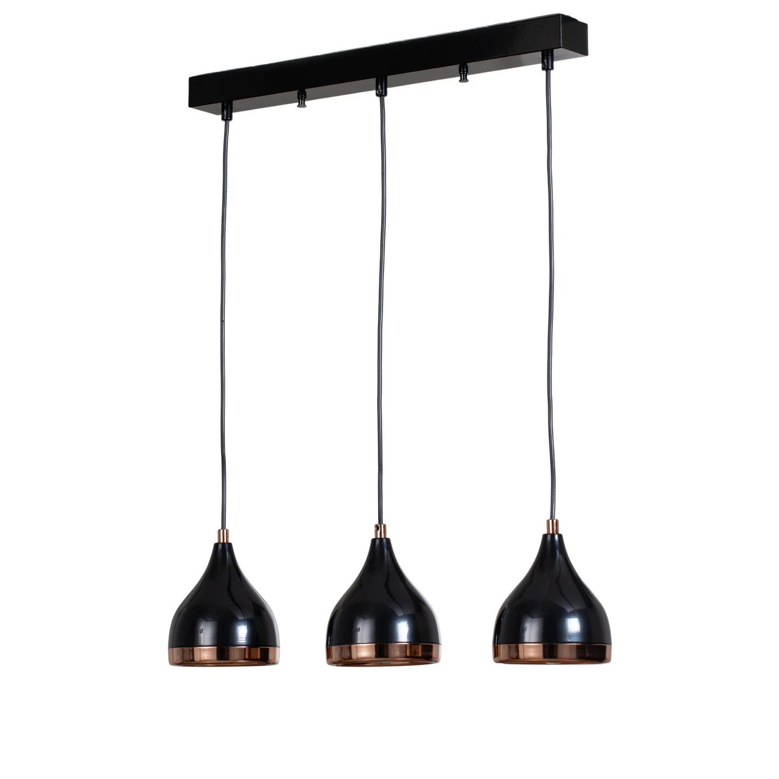 Żyrandol Yildo, długość 65 cm, czarny/miedziany, metal