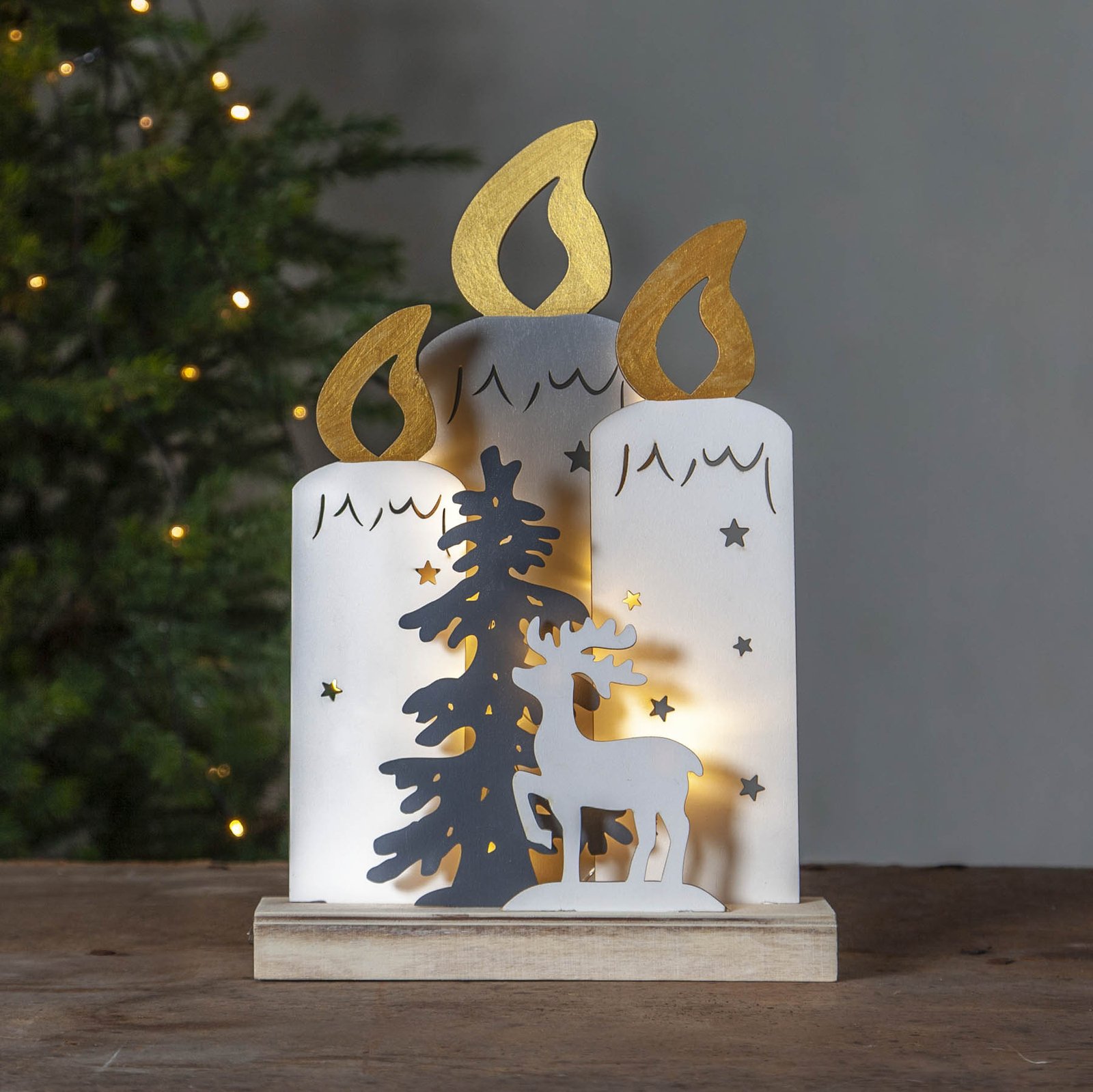 Lámpara decorativa LED Fauna, velas árbol y ciervo