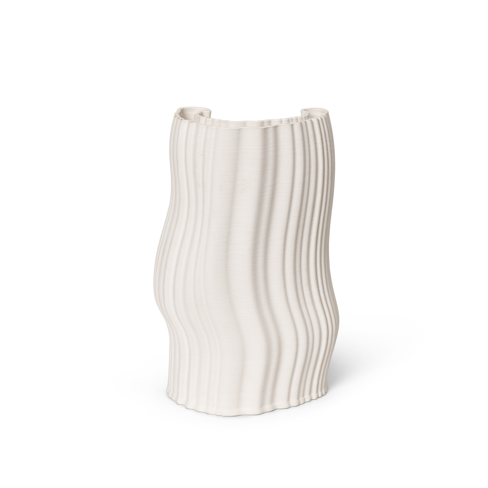 ferm LIVING Jarrón Moire, blanco, altura 30 cm, arcilla