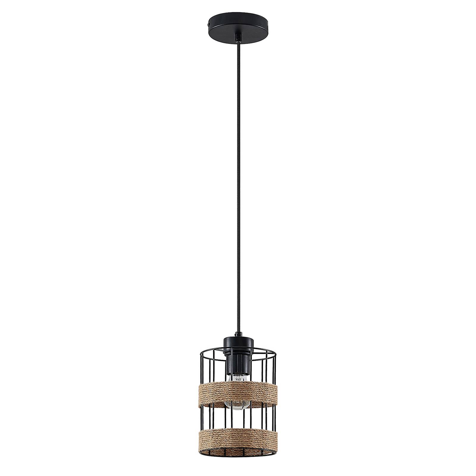 Lindby Espinia pendant light, one-bulb, for Living / Dining Room, steel, hemp rope, E27, 60 W, H: 20 cm
