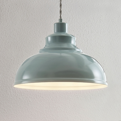 Vintage pendellampe Albertine, metall, lyseblå