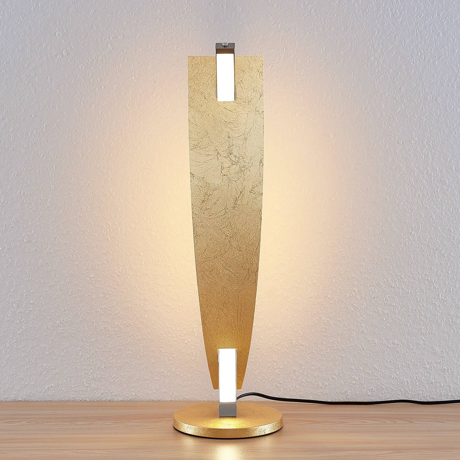 Lampa stołowa LED Lucande Marija, kolor złoty, metal, 61,5 cm