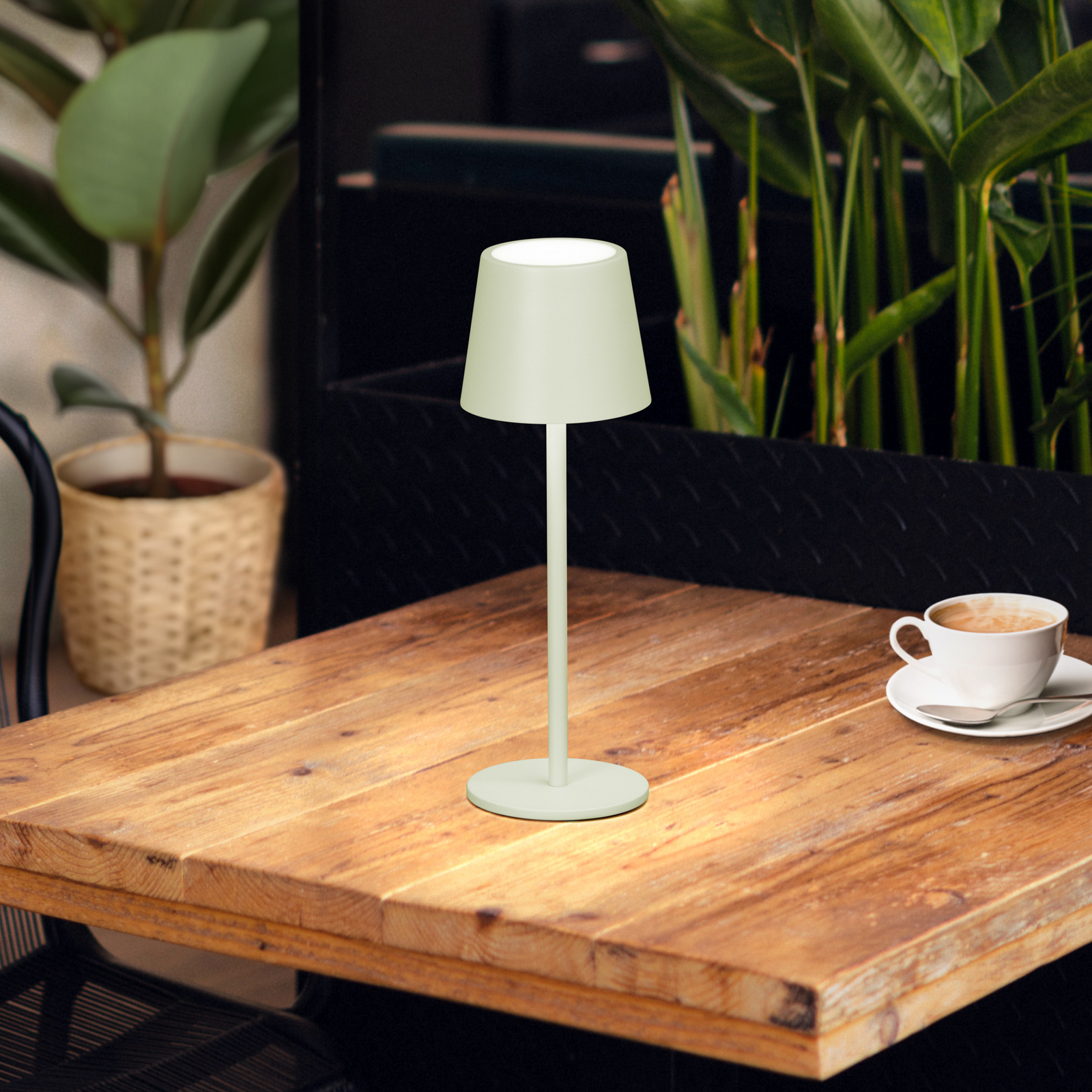 LED-Akku-Tischleuchte Roxi, mintgrün, Metall, IP54, Dimmer