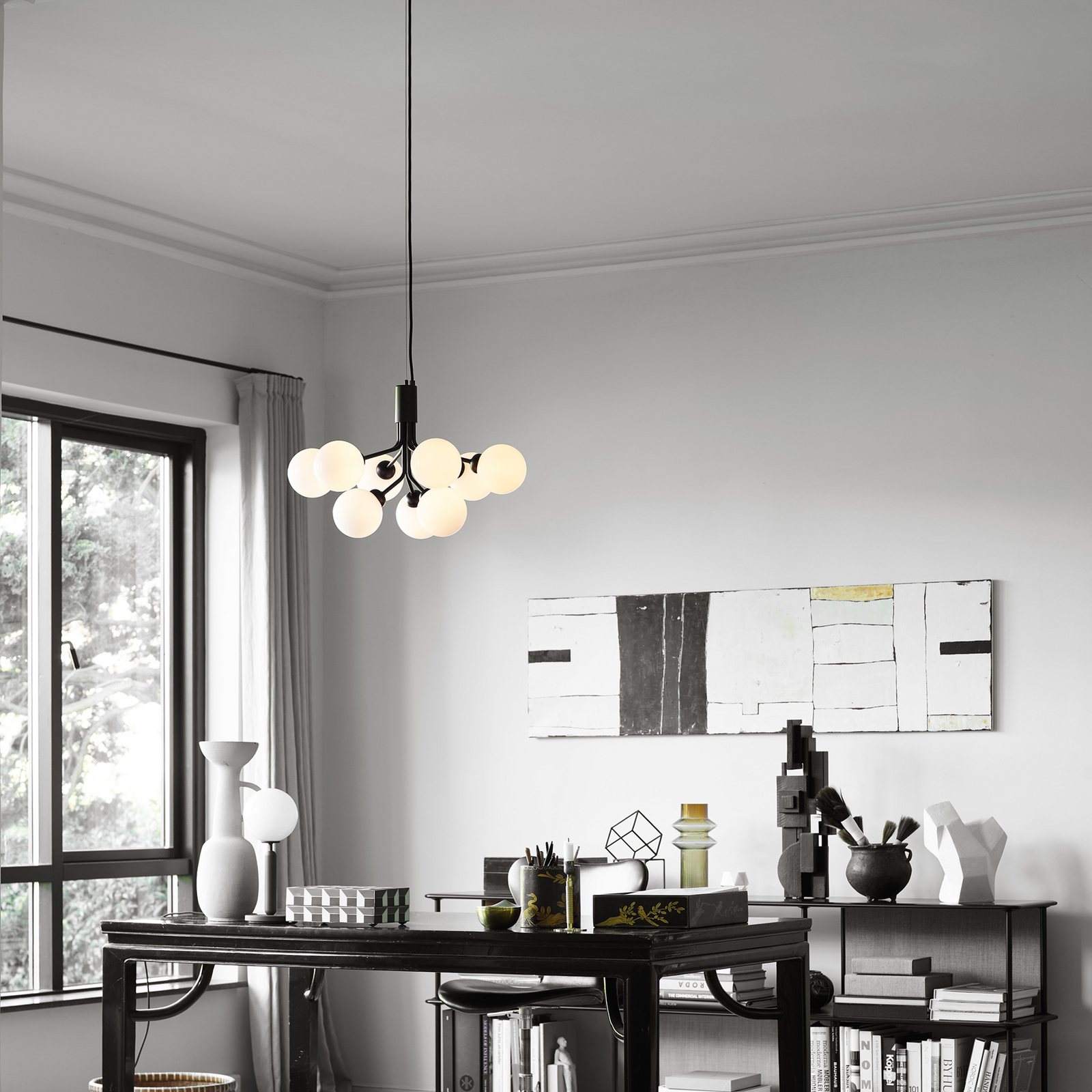 Apiales 9 Lampadario Raso Nero/Bianco Opale - Nuura