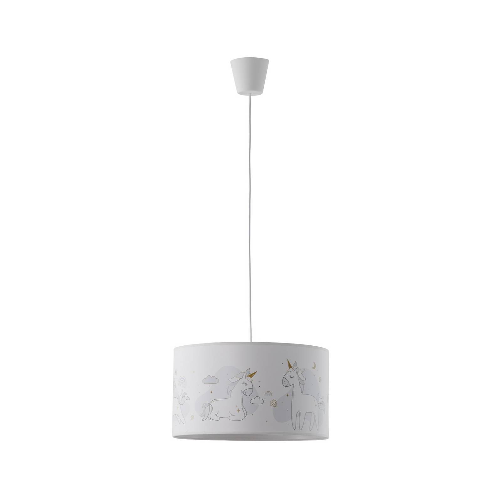 Hängeleuchte Mila, Ø 35 cm, weiß, Stoff, Einhörner, E27