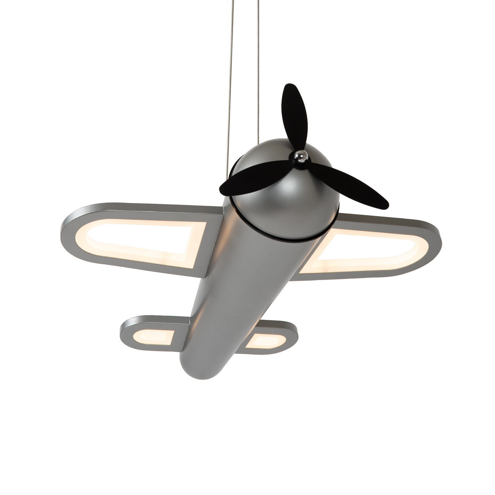 Candeeiro suspenso LED para quarto infantil Fokker, cinzento Comprimento 46 cm