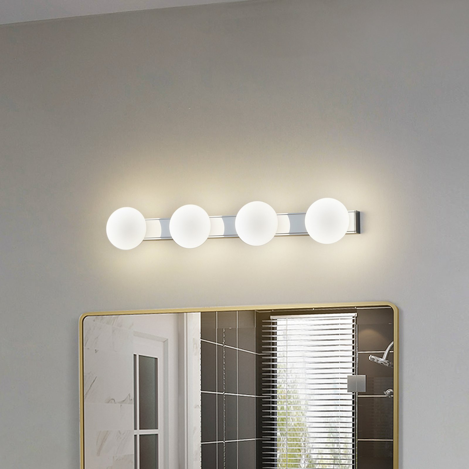 Lucande Aplique LED para baño Myrra, cromo, cristal, 60 cm, IP44