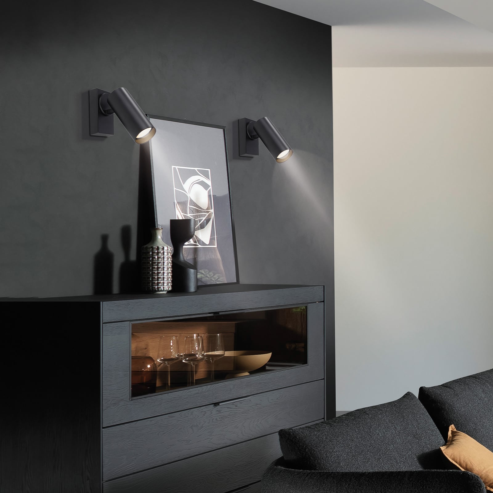 Spot mural RIK, noir, à 1 lampe, 20 cm, métal, GU10 LED