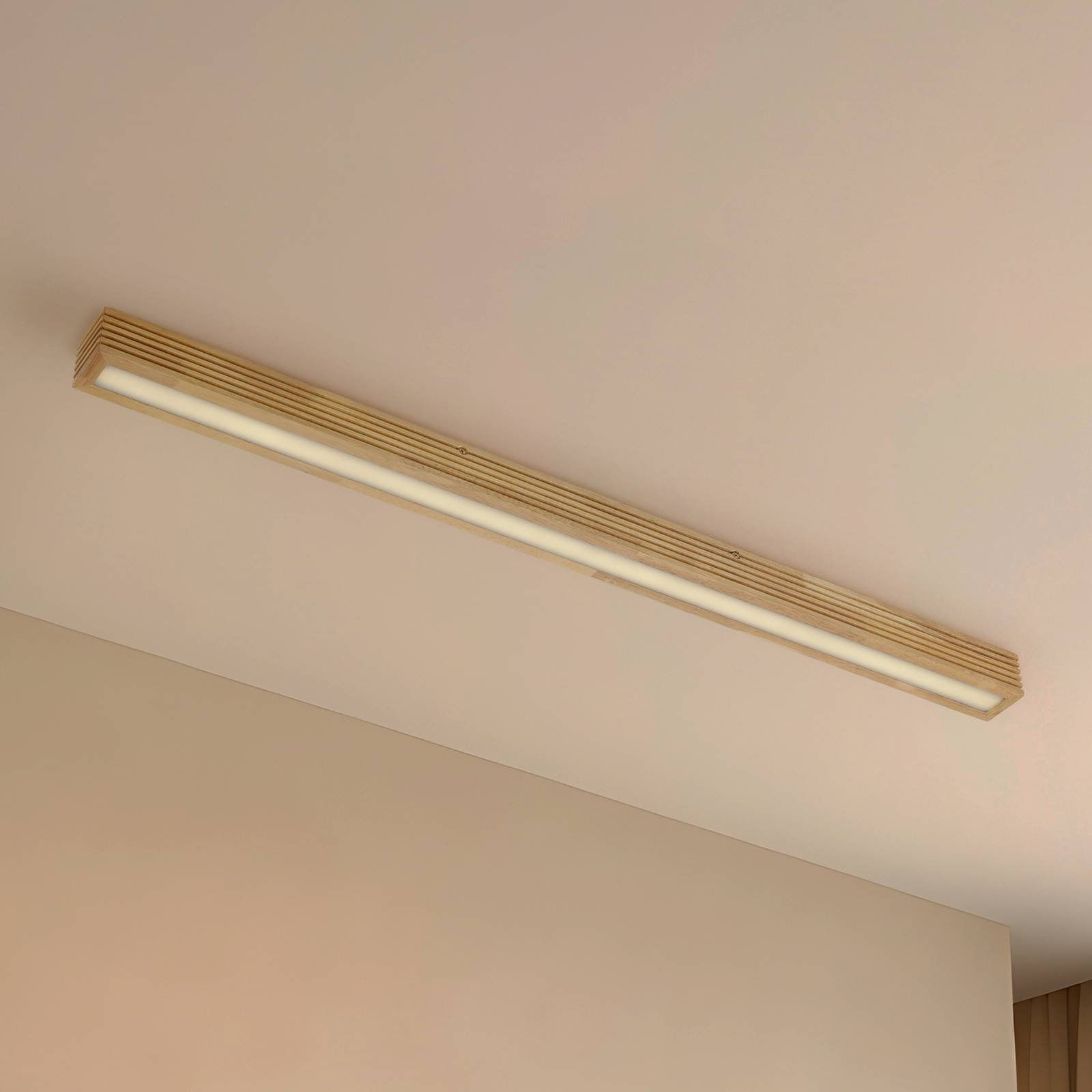 Lucande LED-Deckenleuchte Emara, holz hell, Eiche, dimmbar günstig online kaufen