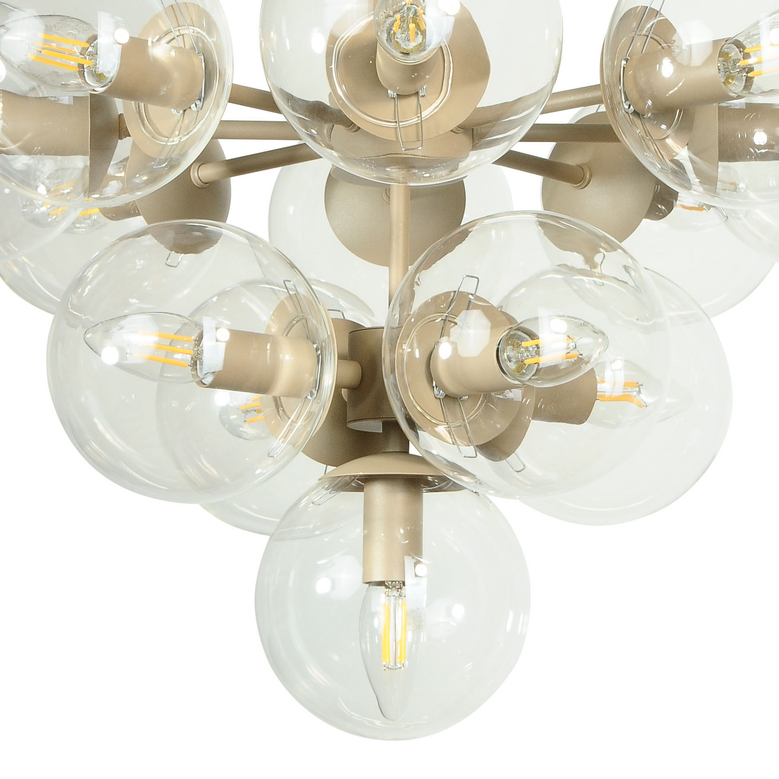 Zumba ceiling light, grey-beige/clear, 13-bulb, glass