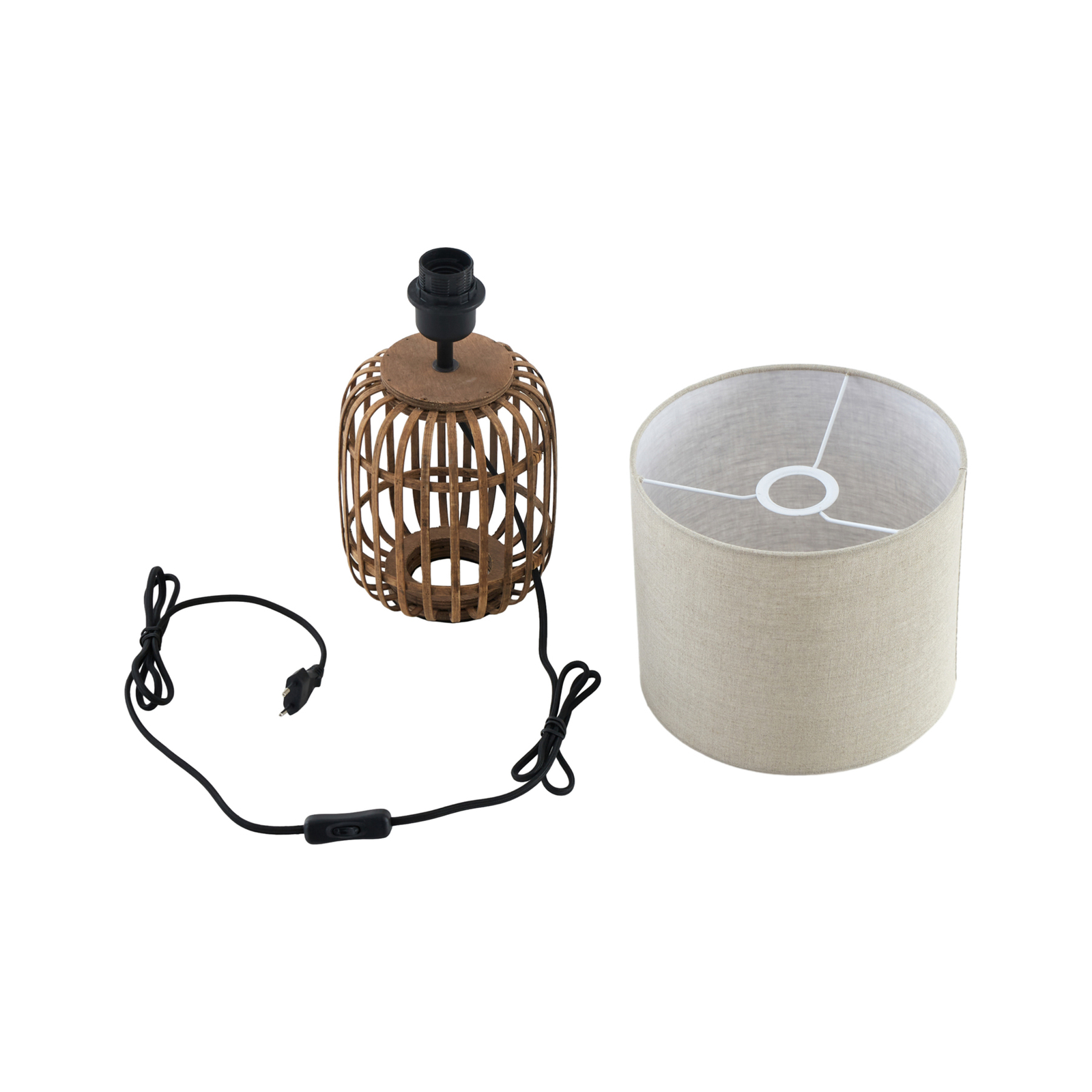 Stolná lampa Lindby Marzanna, sivá, bambus, 42,5 cm, E27