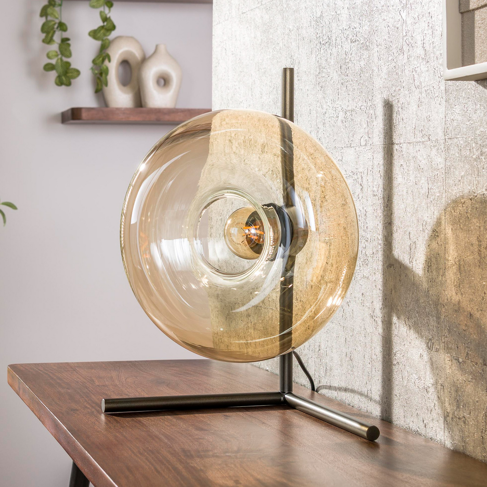 Tischleuchte Soll, amber, Glas, Ø 27 cm, E27, 1-flammig