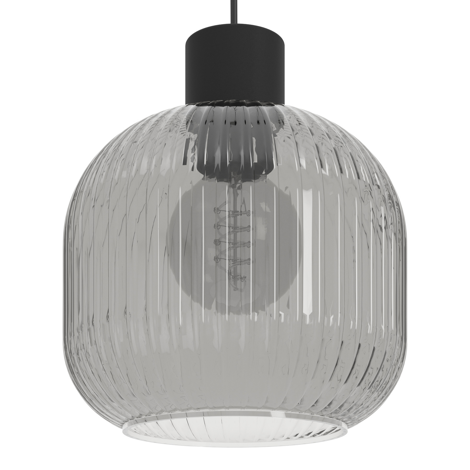 Suspension Dasmina, Ø 20 cm, gris fumé/noir, verre, E27