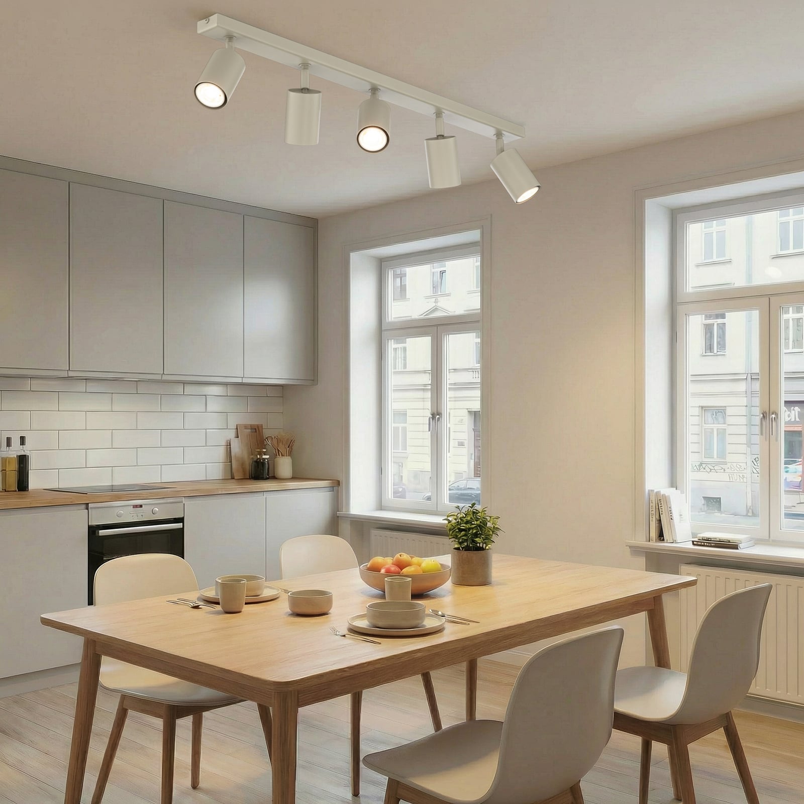 Тавански прожектор Zoom, 5-пламъчен, сиво-бежов, стомана, GU10