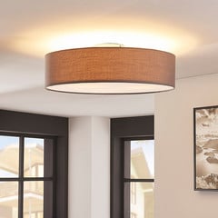 Lindby plafoniera Sebatin, Ø 50 cm, grigio, tessuto, E27
