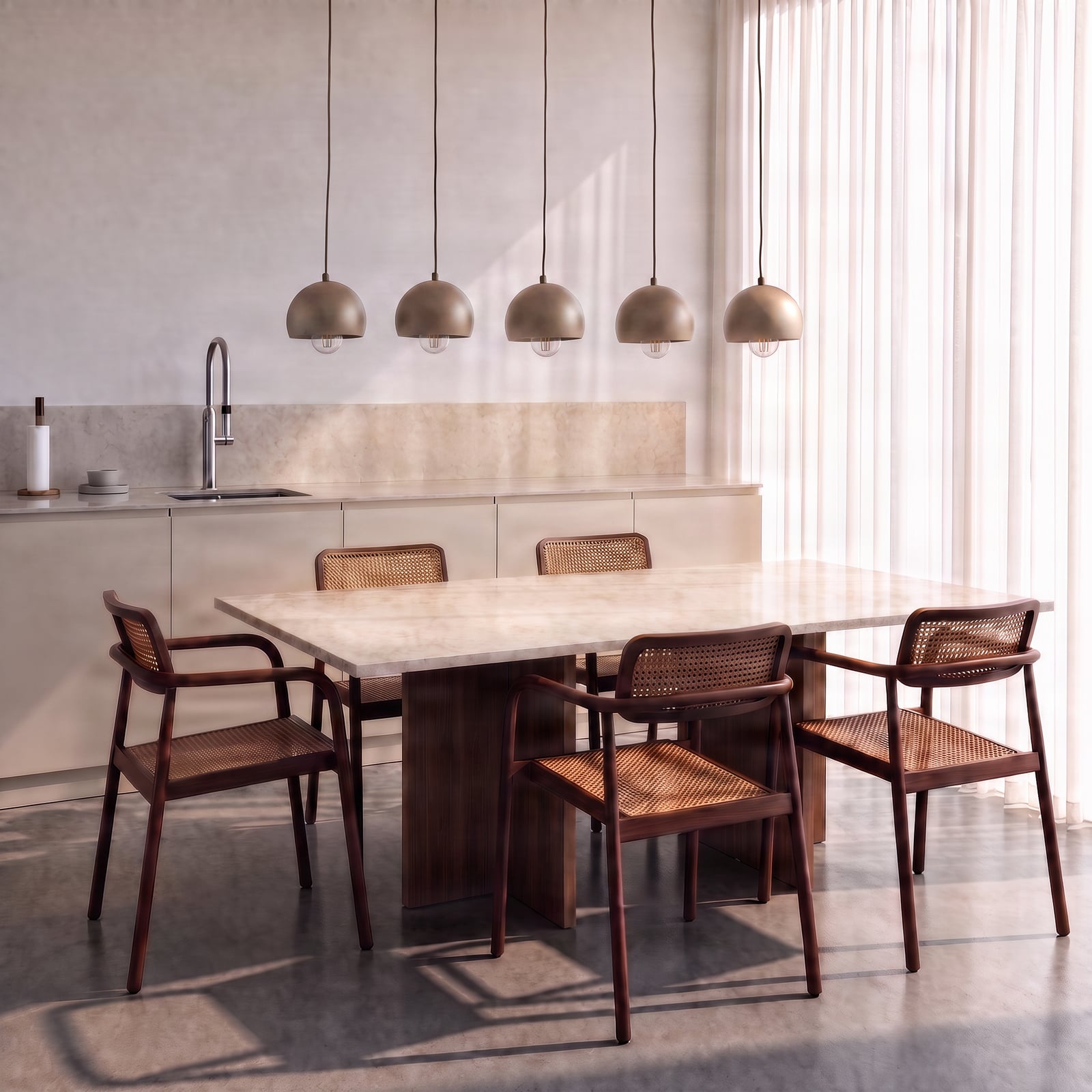 Candeeiro suspenso Sool, bege, comprimento 95 cm, 5 lâmpadas, metal, E27 Candeeiro suspenso Sool, bege, comprimento 95 cm, 5 lâmpadas, metal, E27