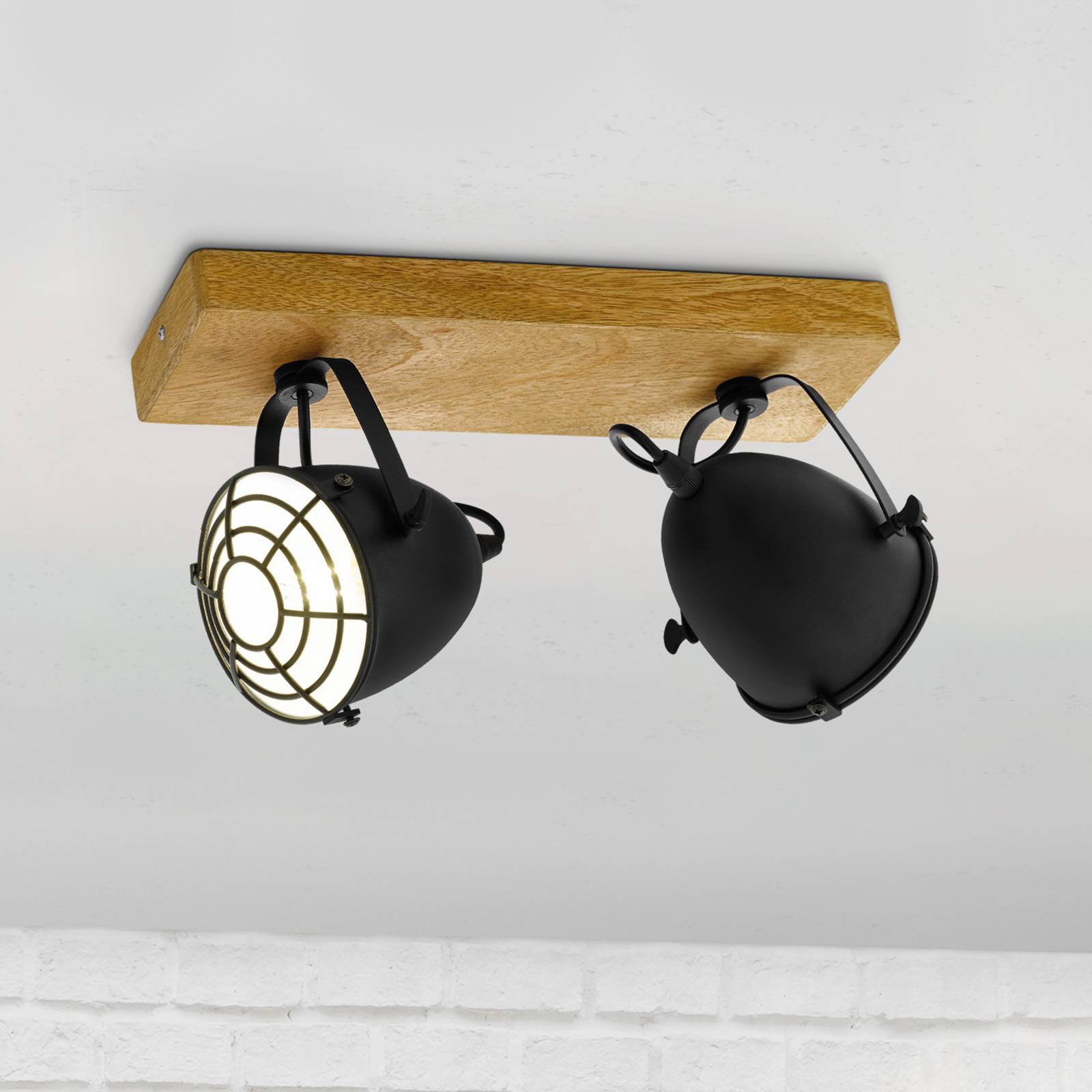 EGLO Stropní bodové svítidlo Gatebeck, dřevo/černá, 2 světla, dřevo