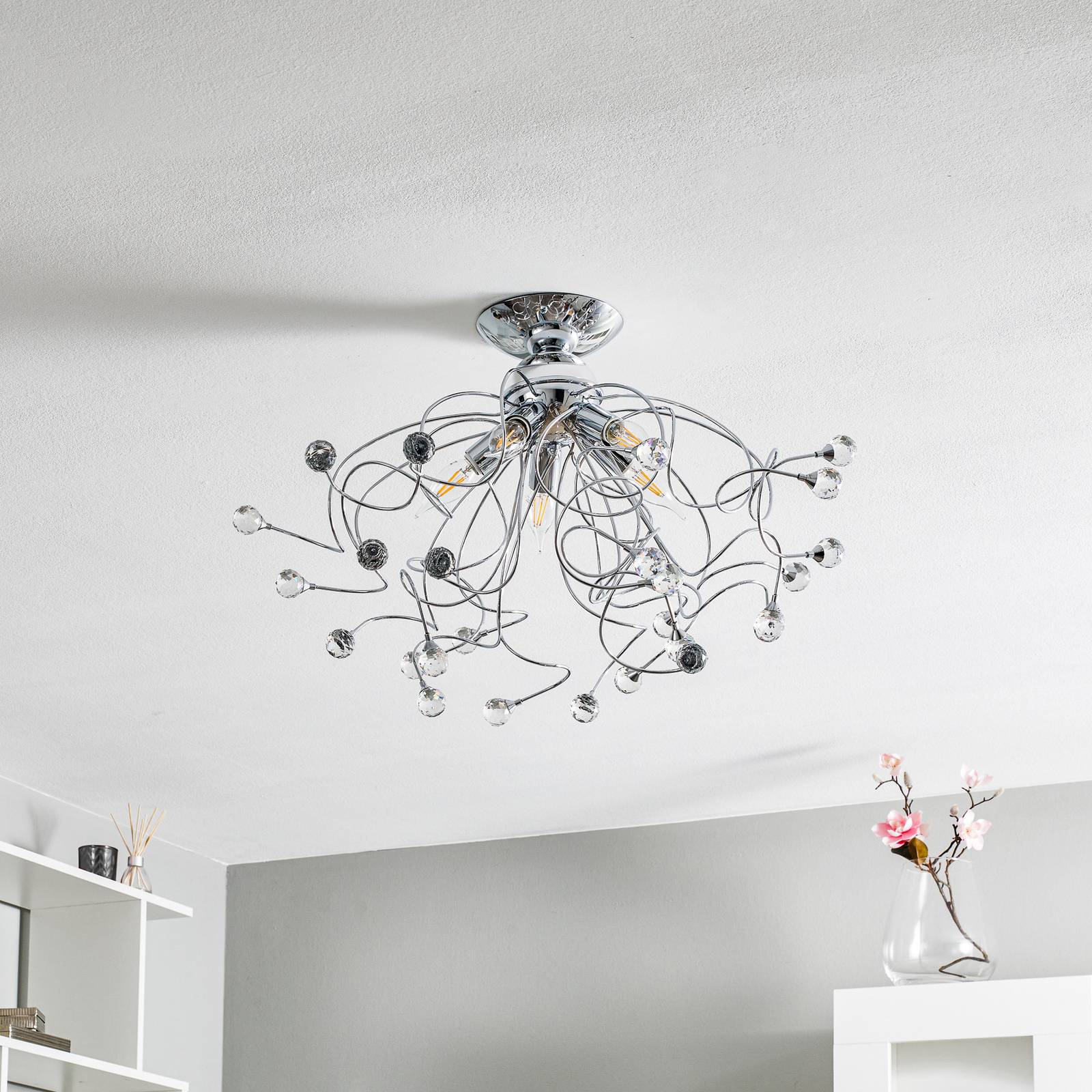Lampa sufitowa Trilly chrom z kryształami, 5-pkt.