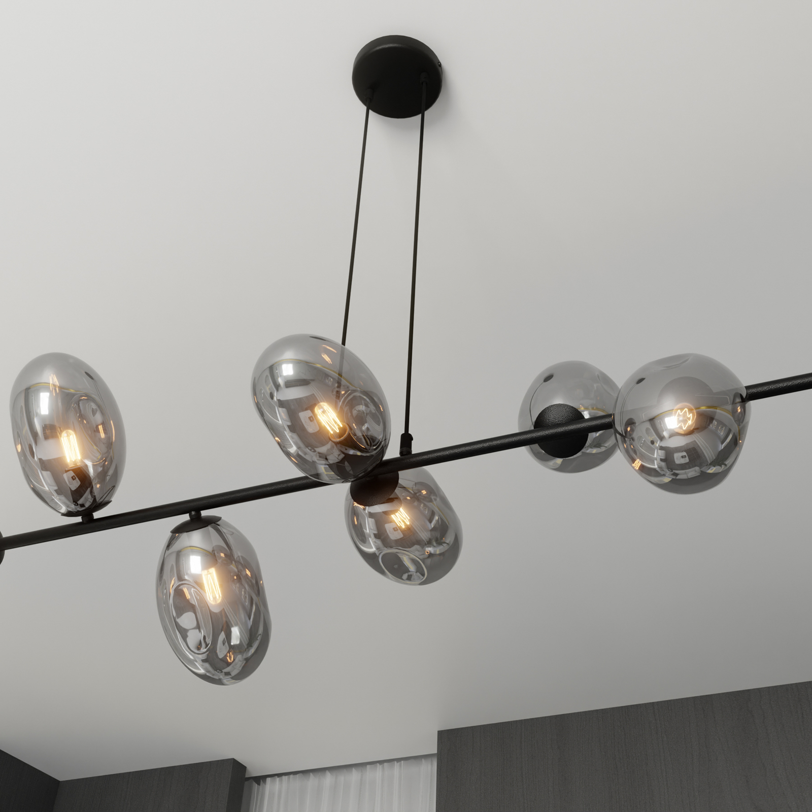 Glassy hanglamp, 8-lamps, ovaal glas, grafiet