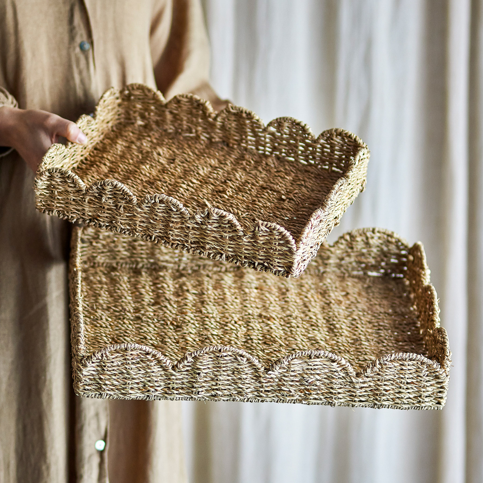 Plateau de service Brea, naturel, lot de 2, jonc de mer - Bloomingville