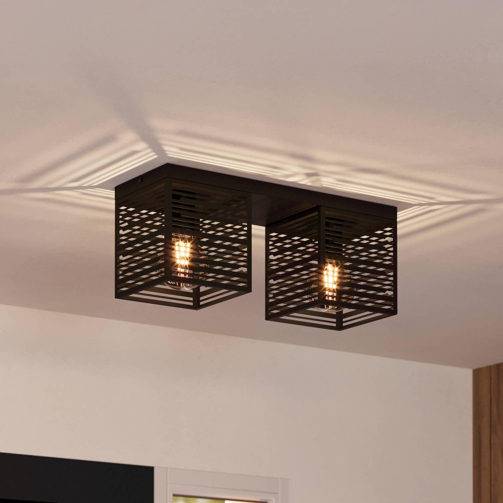 Deckenlampe Piedritas, zwei schwarze Quaderschirme günstig online kaufen
