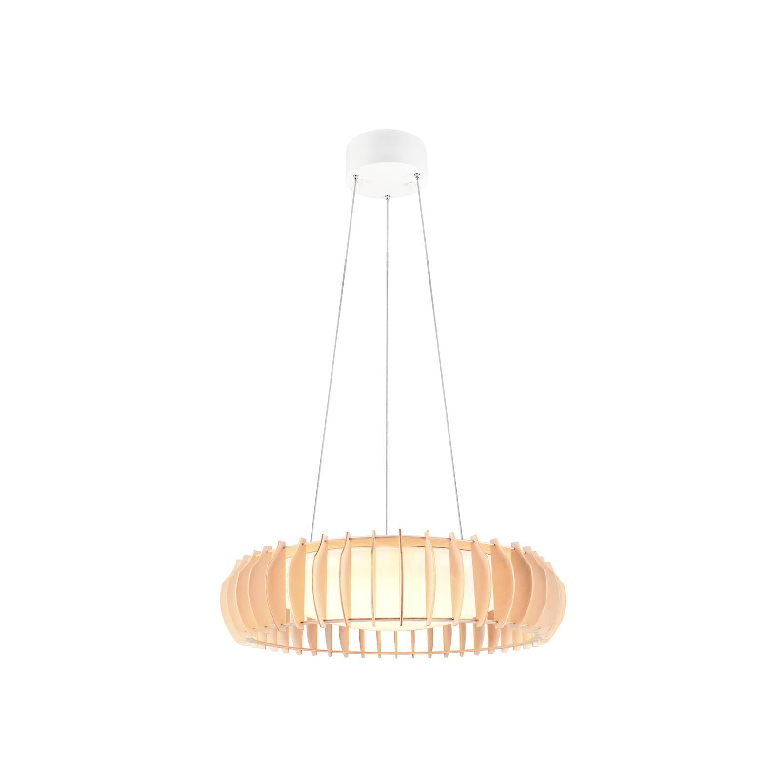 Große LED Pendelleuchte MONTE mit Fernbedienung & Naturholz Lamellen Ø 60cm