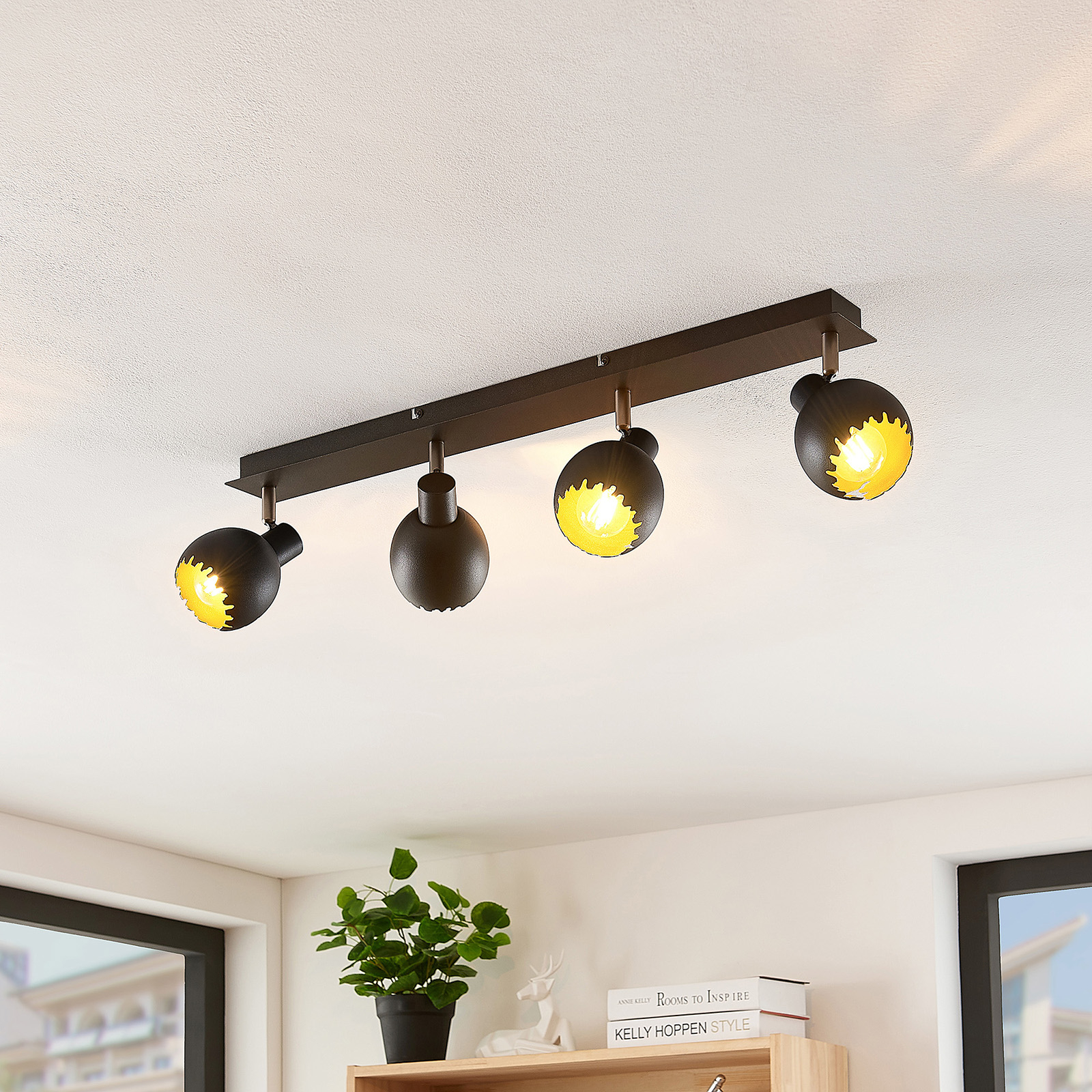 Lindby Agje wall light, four-bulb, for Living / Dining Room, metal, E14, 40 W, energy efficiency: A++, W: 69 cm, H: 11.8 cm
