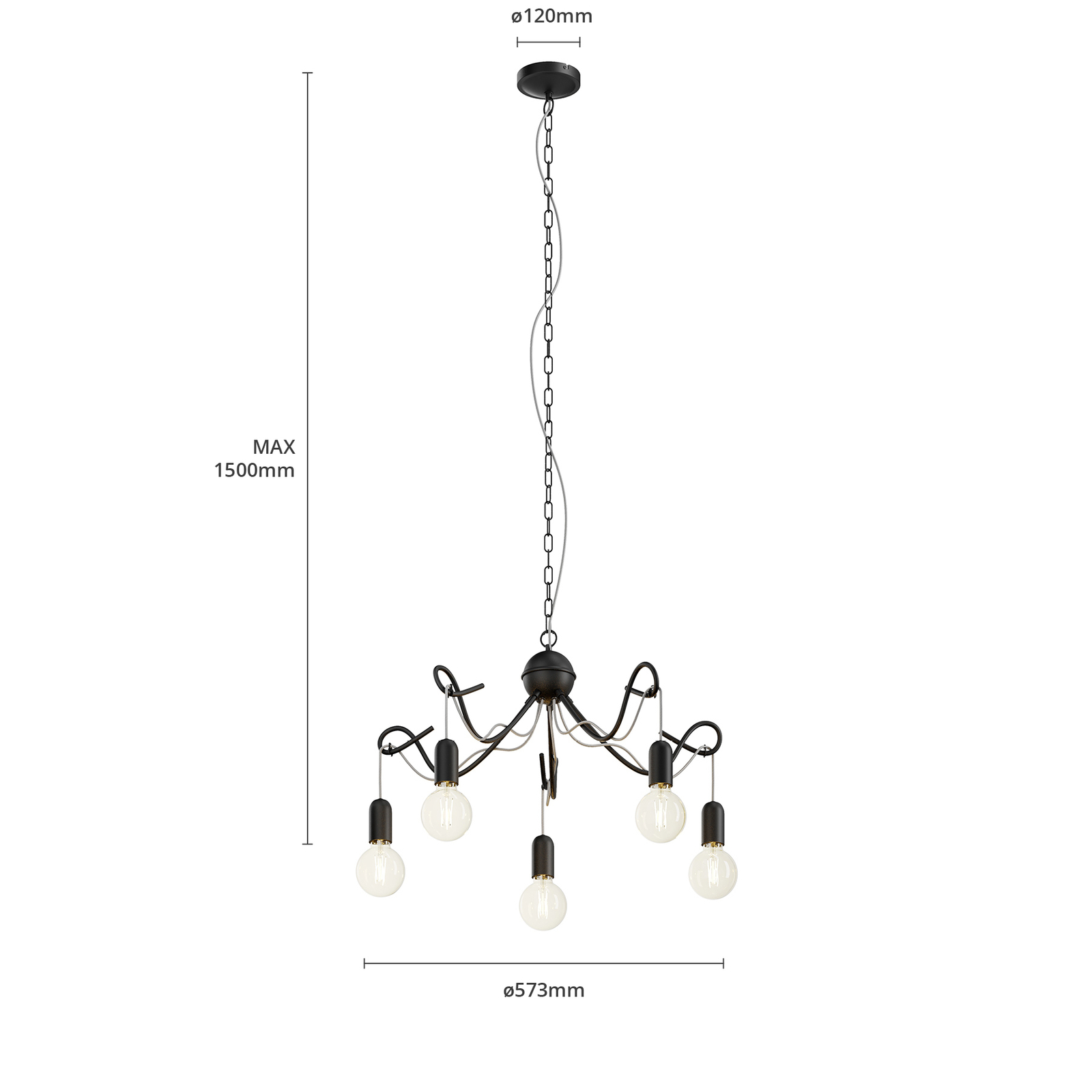 Lucande Jorna hanging light, 5-bulb, grey cable