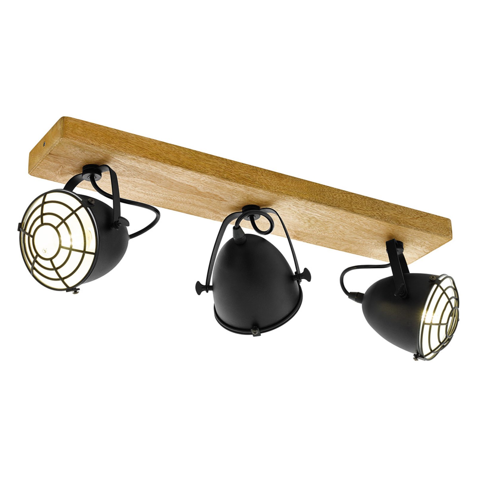 Gateback ceiling spotlight in wood+metal, 3-bulb