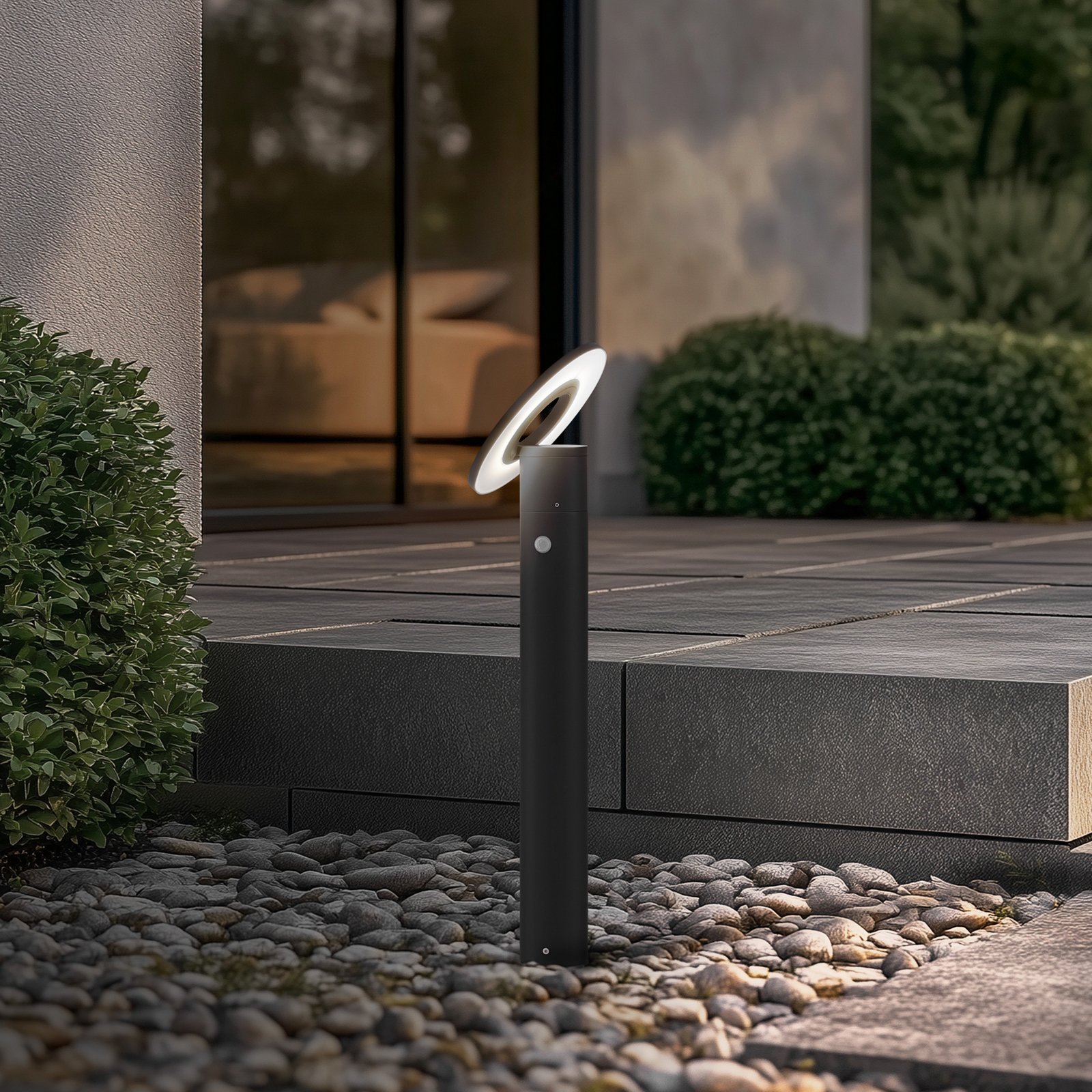 Candeeiro de caminho LED Arcchio Tovio, antracite, Ø 24cm, sensor
