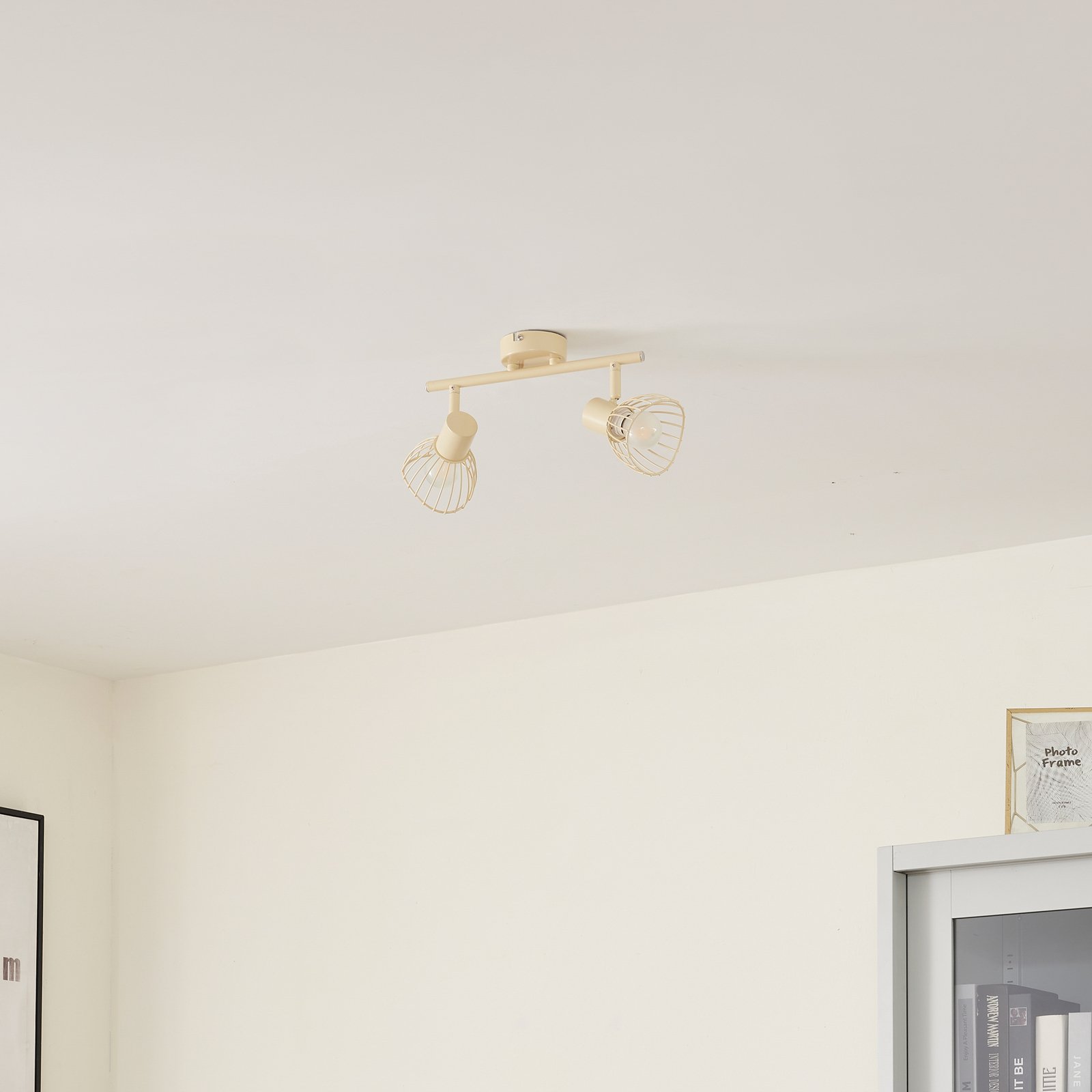 Lindby plafonnier Piena, beige, à 2 lampes, métal, 39cm