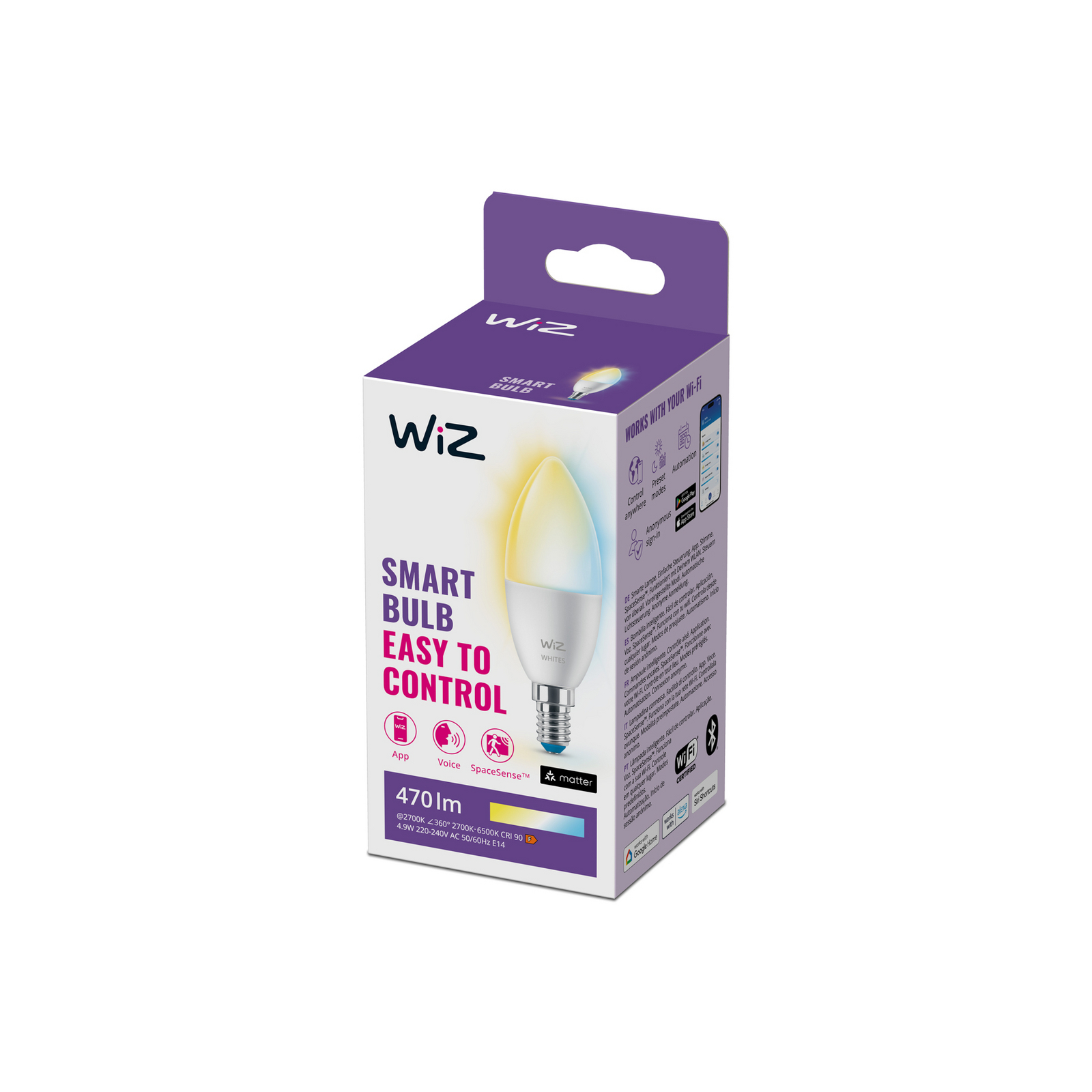 Leuchtmittel Smart TW 4,9W 470lm 2700-6500K Kerzen E14 - WiZ